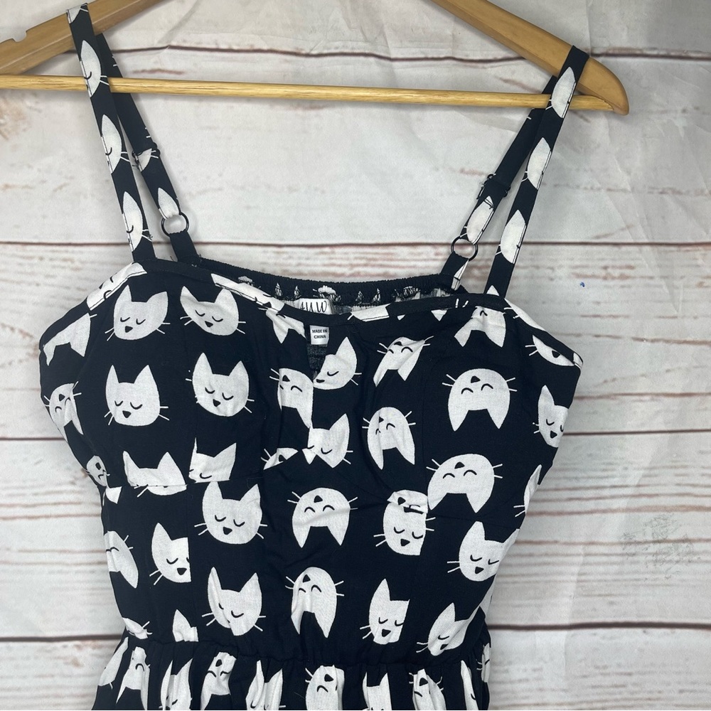 A.U.W. • Black Mini Dress • Cat Print • Medium • Padded • White Cats - Picture 2 of 7